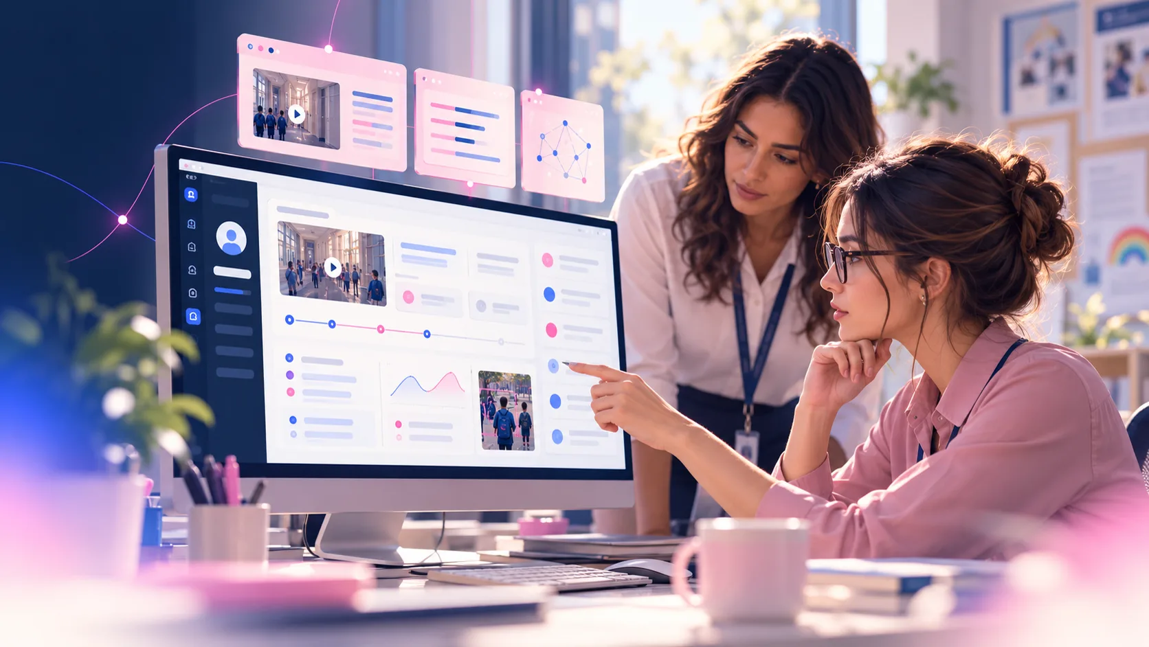 Two educators review a safeguarding workspace together